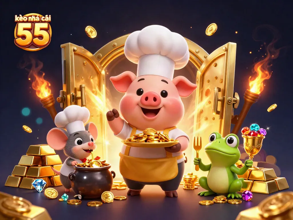 Place your bets and win big with kèo nhà cái 55 showcasing gold treasures and engaging characters!
