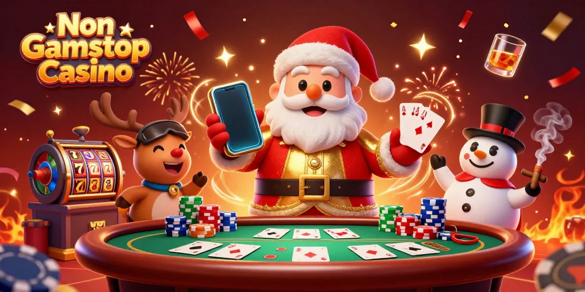 Spin the reels at Non Gamstop Casino, with festive characters and vibrant gaming elements.