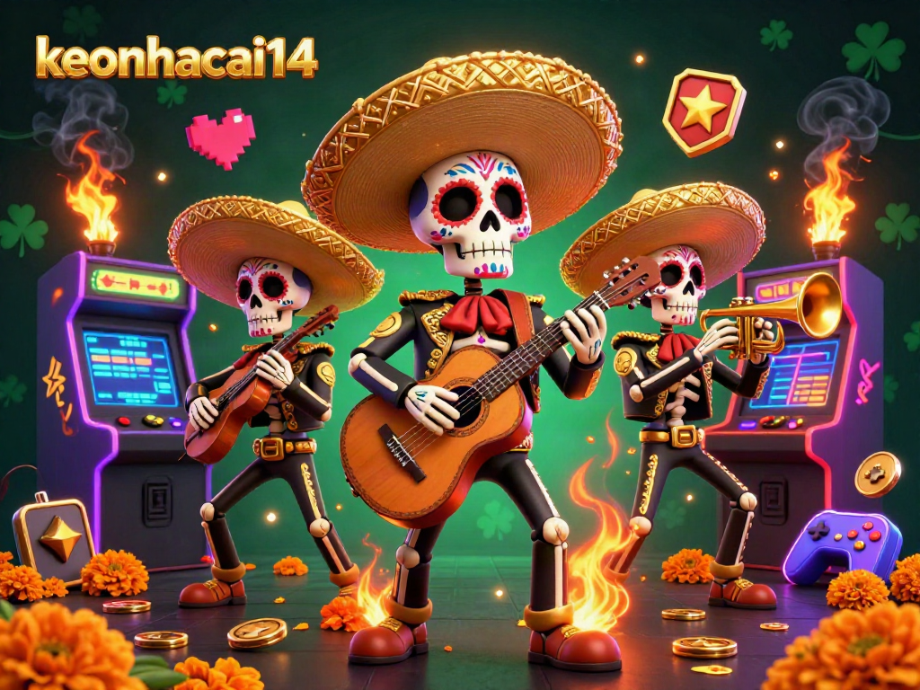 Engage with the vibrant keonhacai14 mariachi band illustration as they perform amidst a dynamic casino scene.