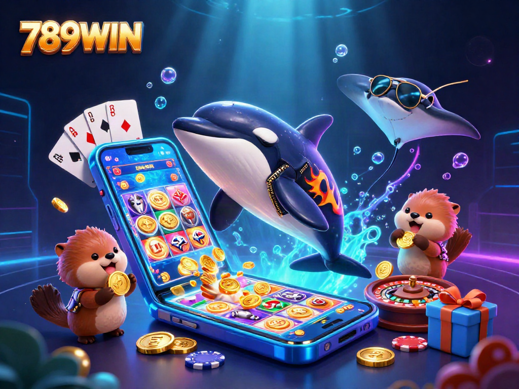Experience thrilling wins at 789WIN with a lively underwater casino scene featuring playful characters and engaging elements.