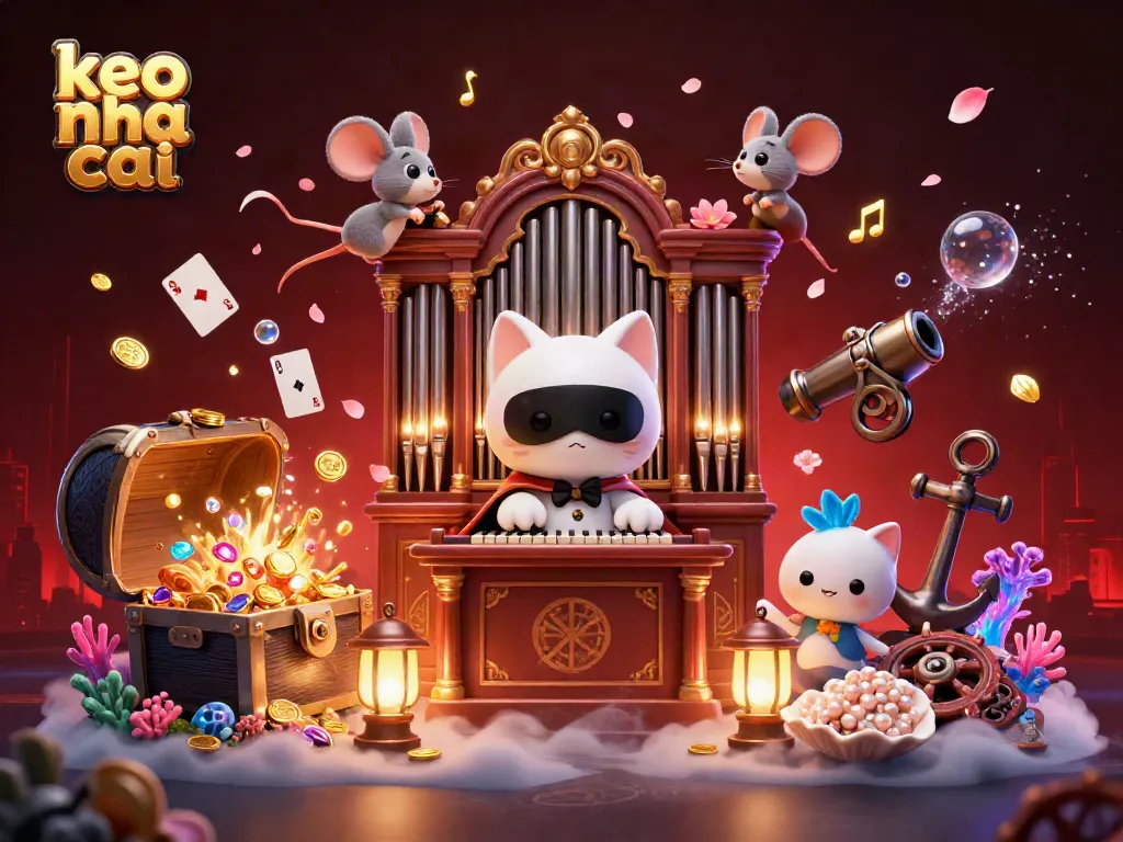 Engage with keo nha cai as a charming casino scene unfolds with a phantom cat and magical elements