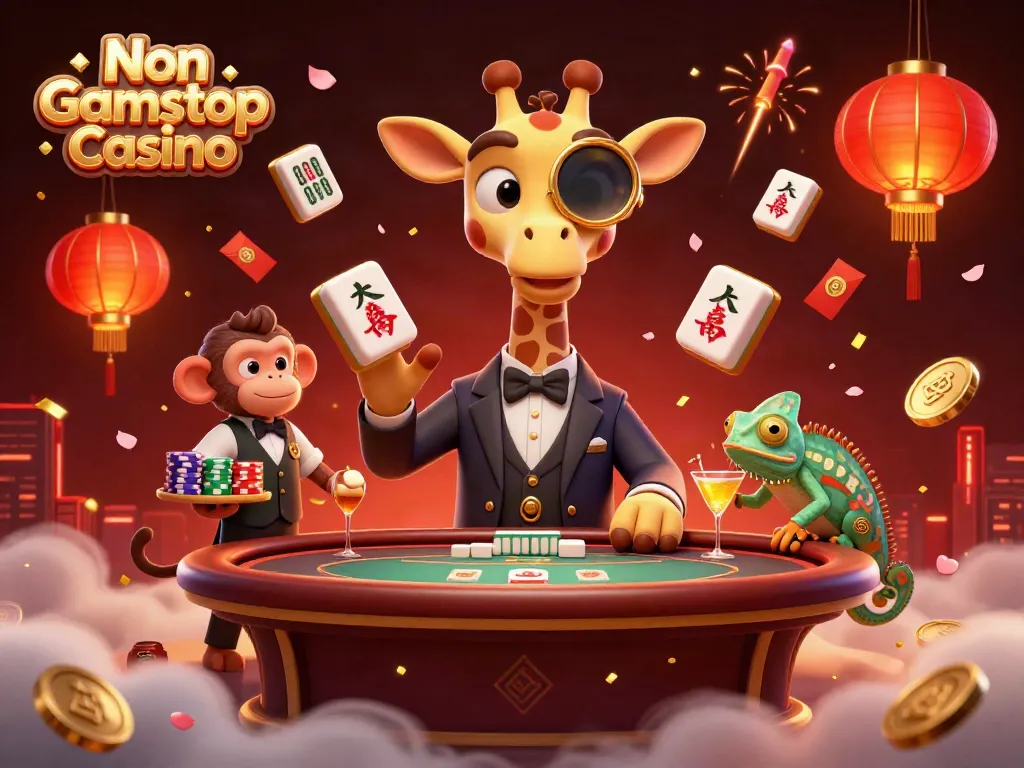 Play at Non Gamstop Casino with vibrant characters and festive elements celebrating gaming.