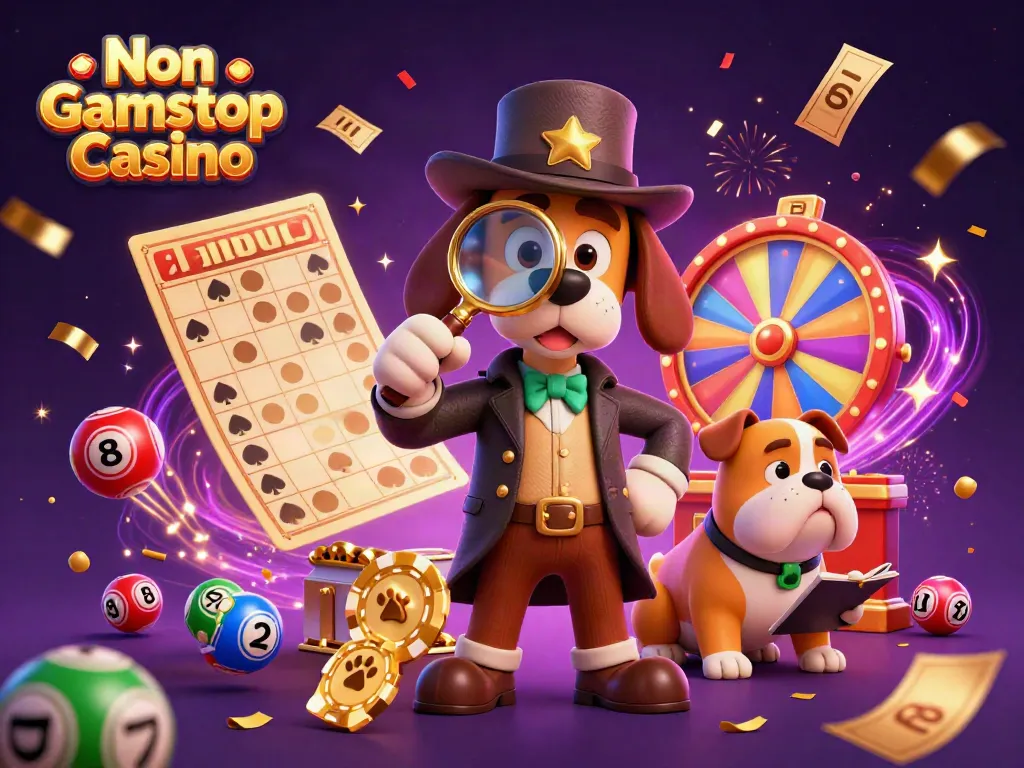 Engage at Non Gamstop Casino with animated characters, vibrant games, and festive elements in a lively 3D scene.