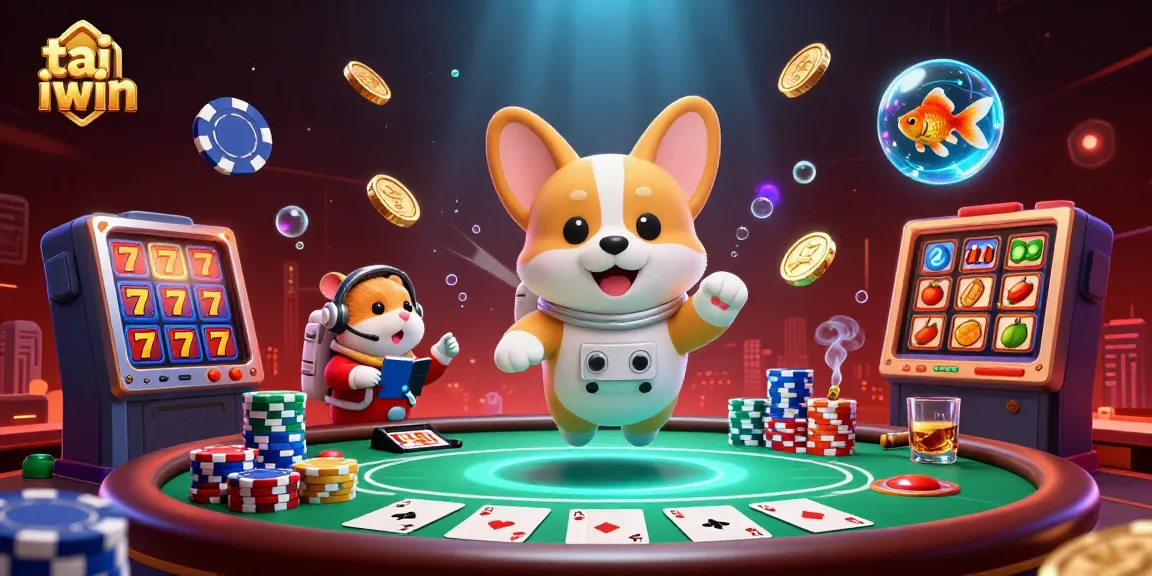 Experience tai iwin with the energetic 3D scene of a floating casino, featuring adorable characters and games.