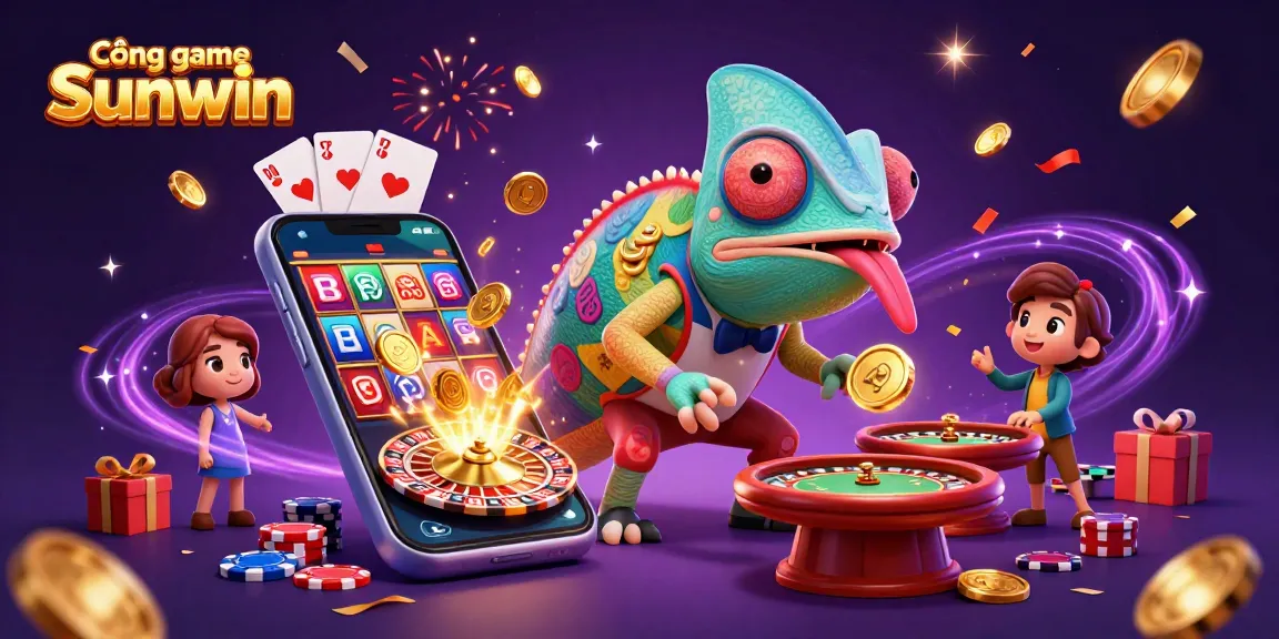 Cổng game Sunwin chameleon owner engaging in vibrant casino scenes, highlighting dynamic gaming elements.